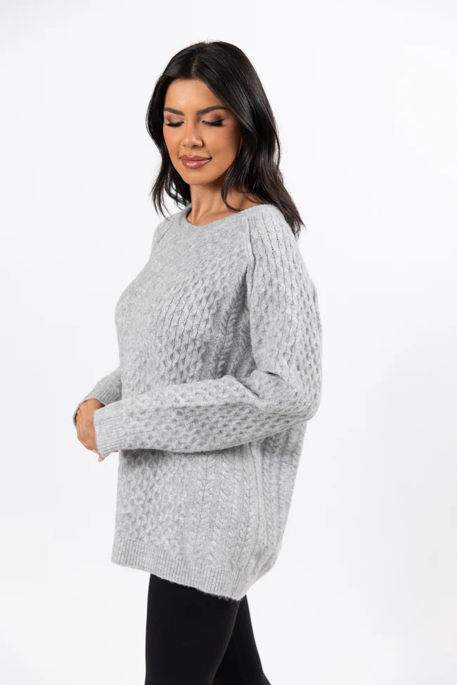 Cable Knit Cuddles Grey Oversized Crew Neck Sweater FINAL SALE - Terpint