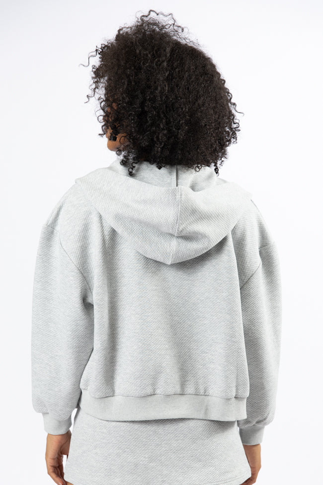Have It My Way Grey Textured Knit Zip Up Hooded Sweatshirt - Terpint