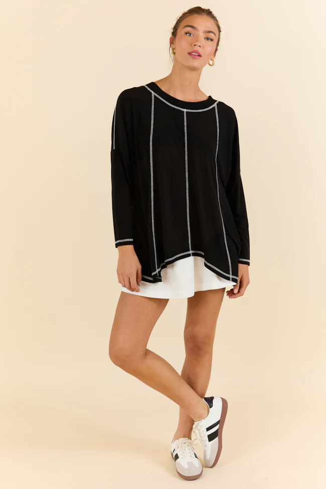 Play On Black Long Sleeve Split Back Top FINAL SALE - Terpint