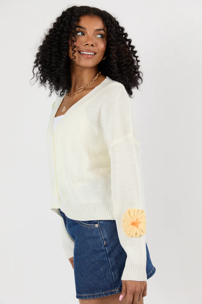Made My Mark Ivory Multi Floral Embroidered Cardigan FINAL SALE - Terpint