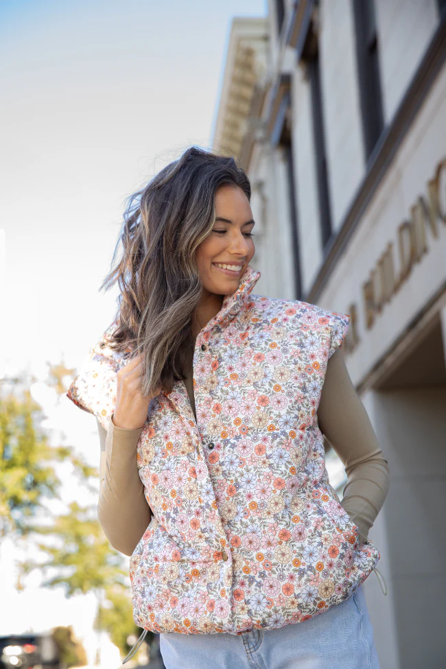 Cool Down Multi Floral Printed Puffer Vest FINAL SALE - Terpint