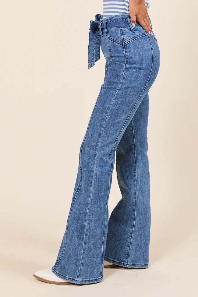 Jocelyn Dark Wash Tie Waist Flare Leg Jeans - Terpint
