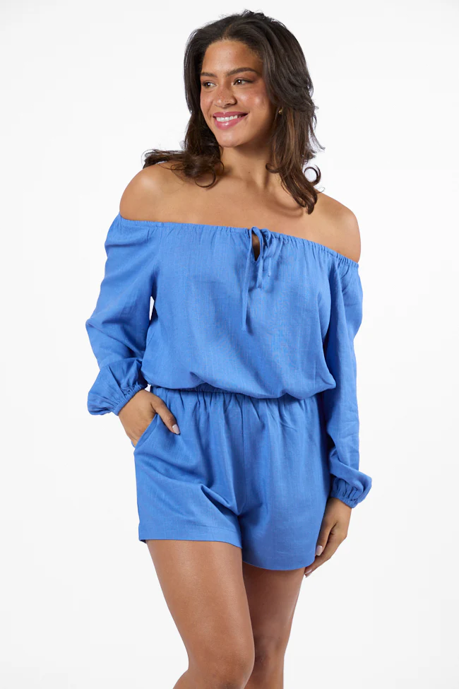 Deep Dive Blue Off The Shoulder Shorts Set FINAL SALE - Terpint