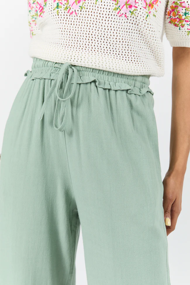 Full Sail Olive Linen Blend Pull On Pants FINAL SALE - Terpint
