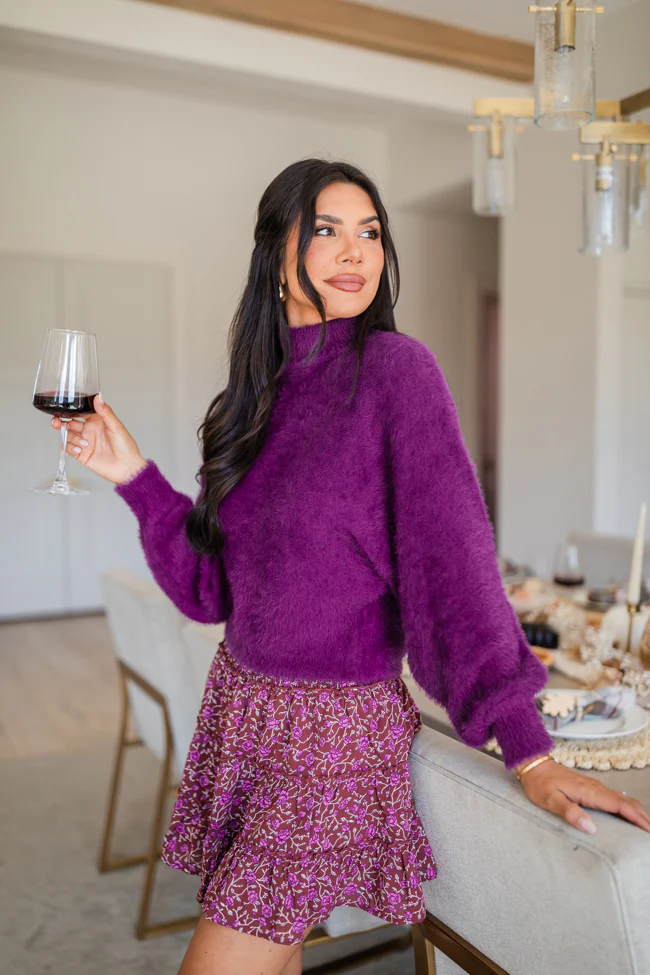 Beyond Me Plum Fuzzy Turtleneck Sweater FINAL SALE - Terpint