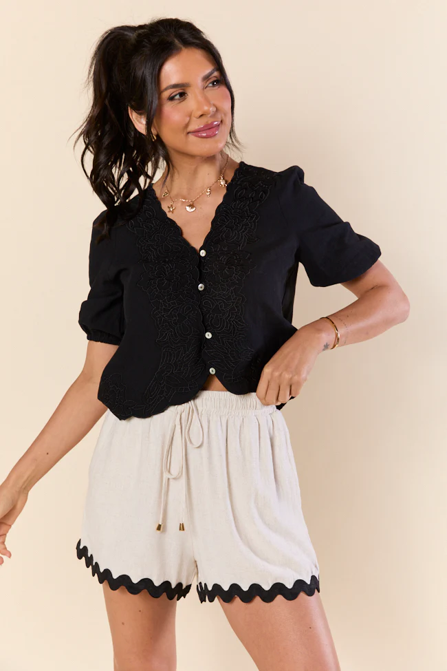 Grow Freely Black Floral Embroidered Blouse - Terpint