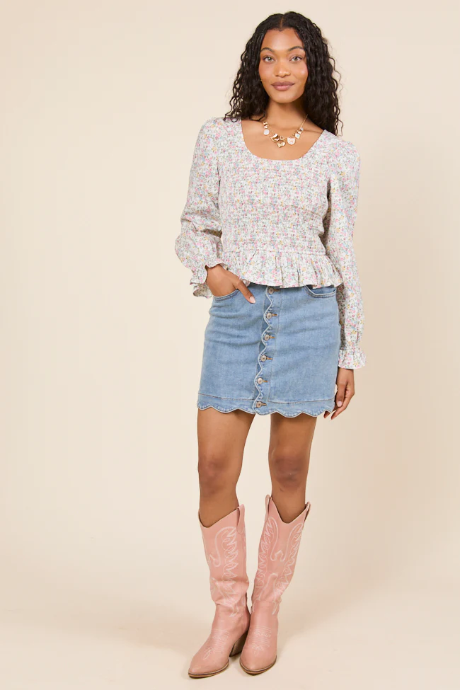 Petunia Long Sleeve Smocked Floral Woven Top - Terpint