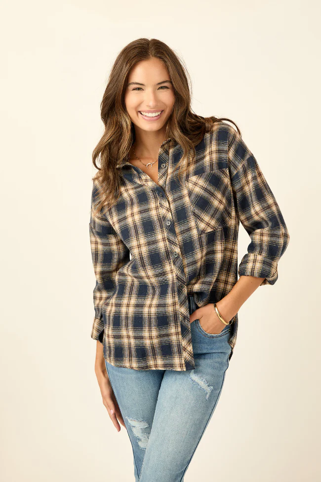 Rory Black and Cream Flannel Button Down Top DOORBUSTER - Terpint