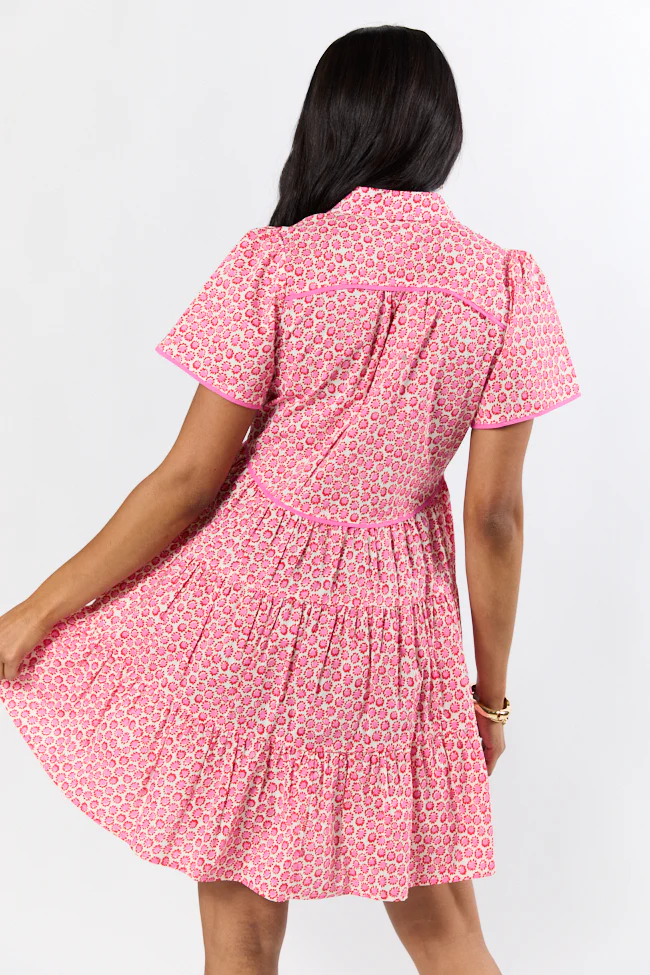 More Than Words Red and Pink Block Floral Shirt Dress FINAL SALE - Terpint