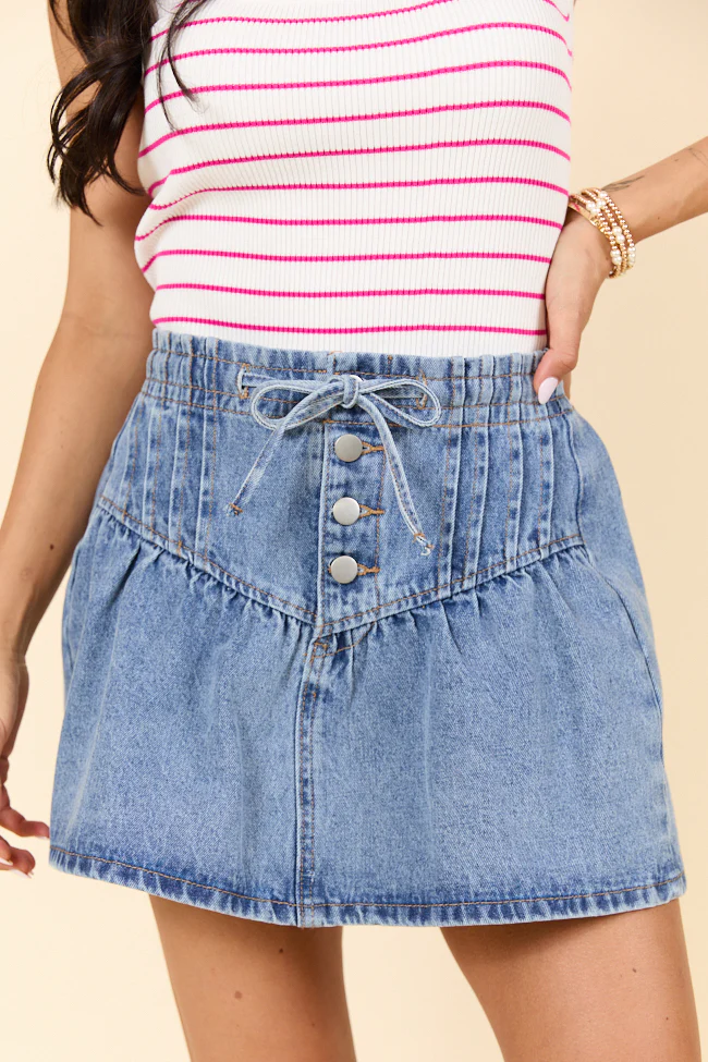 Little By Little Medium Wash Drawstring Denim Skirt - Terpint