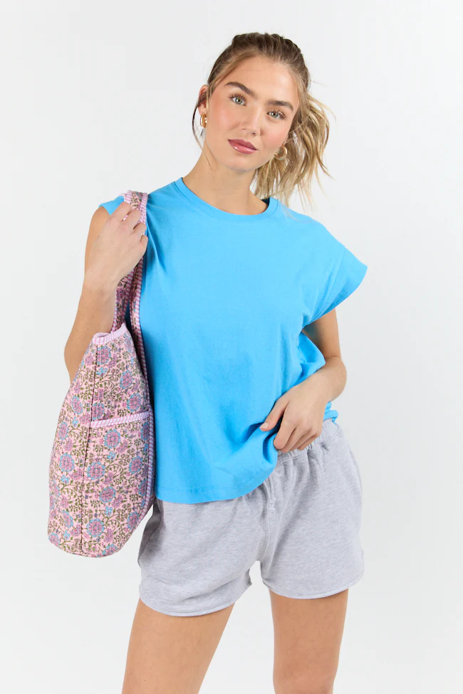 Classic Aqua Cap Sleeve Knit T Shirt - Terpint