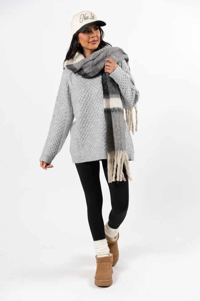 Cable Knit Cuddles Grey Oversized Crew Neck Sweater FINAL SALE - Terpint