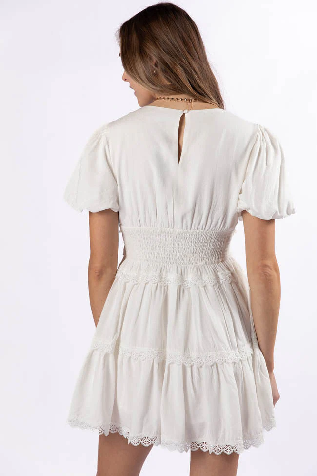 Enjoying Life White Ruffle Trim Mini Dress FINAL SALE - Terpint
