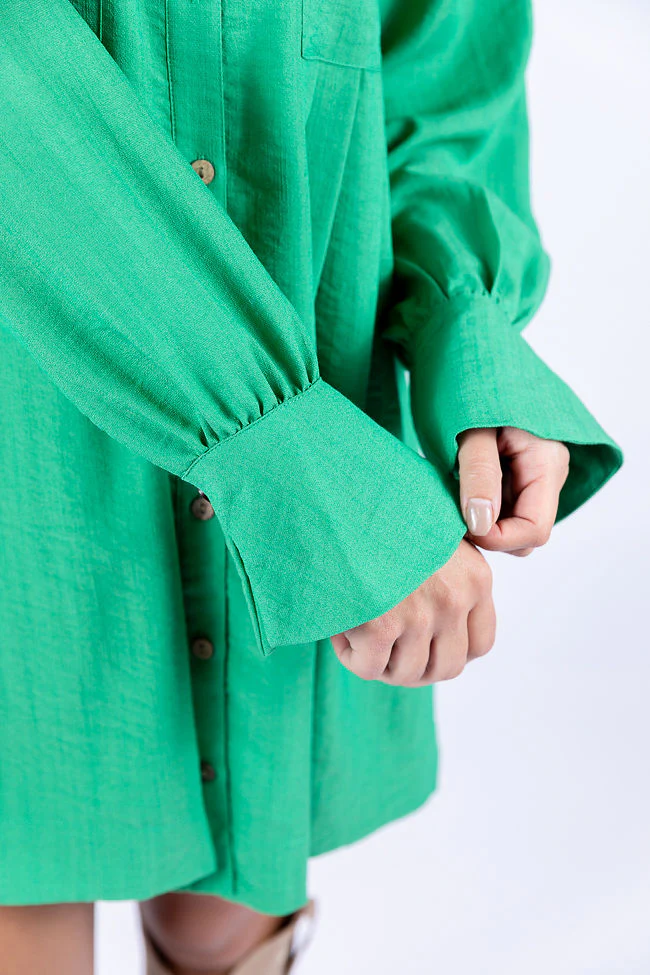 Write This Down Green Button Up Shirt Dress FINAL SALE - Terpint