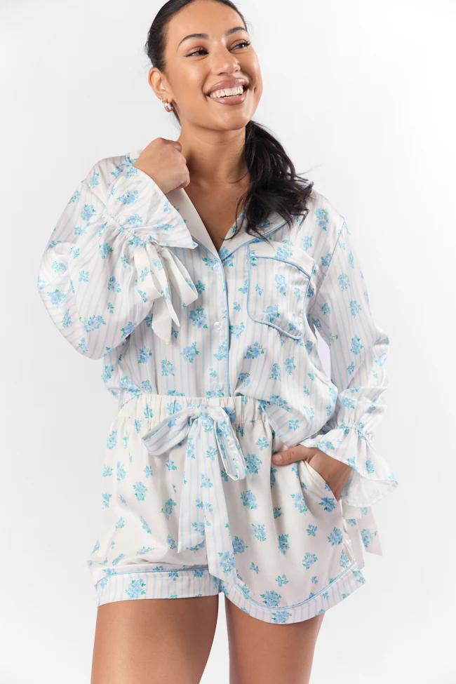 Sleep On My Side Blue Floral Satin Pajama Shorts FINAL SALE - Terpint