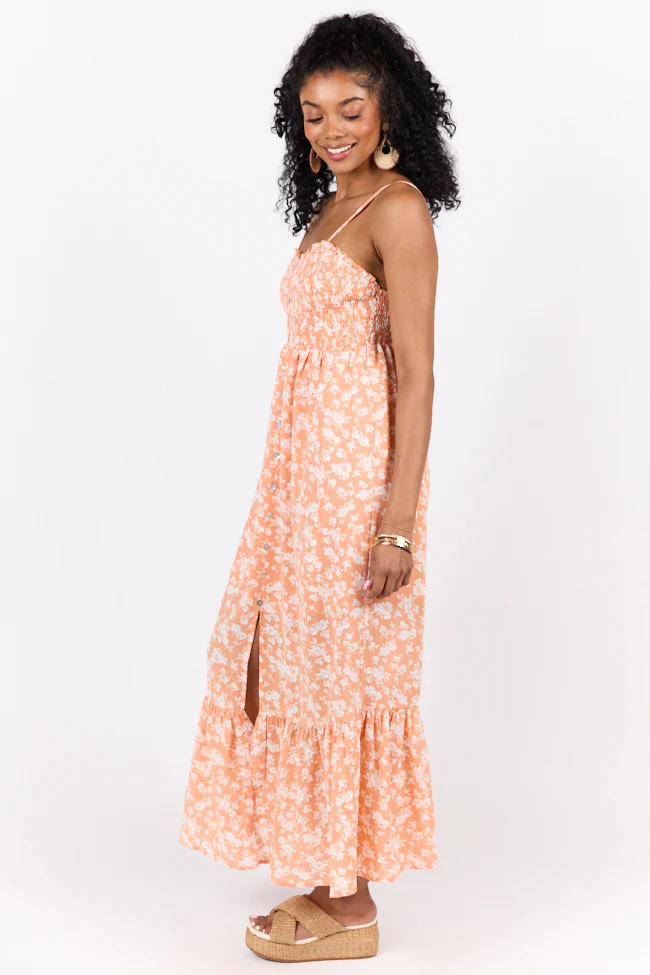 Blooming Beauty Orange Ditsy Floral Midi Dress FINAL SALE - Terpint