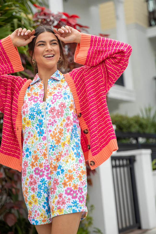 Triple Take Pink and Orange Woven Textured Knit Cardigan FINAL SALE - Terpint