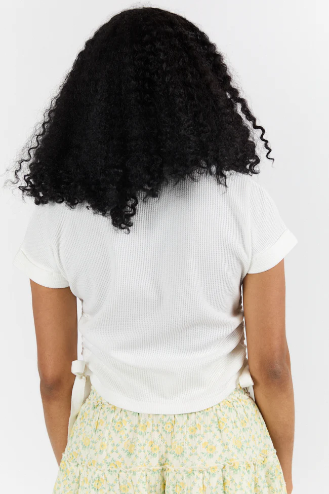 On The Road Again Ivory Waffle Knit Ruched Side Tee - Terpint