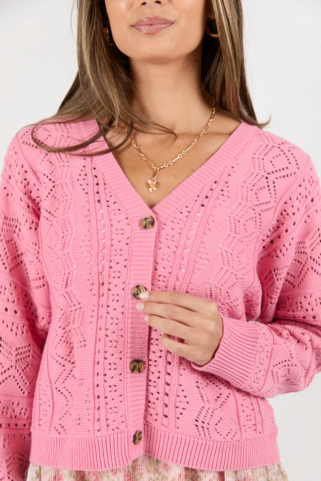 Lasting Impressions Pink Open Knit Cardigan FINAL SALE - Terpint