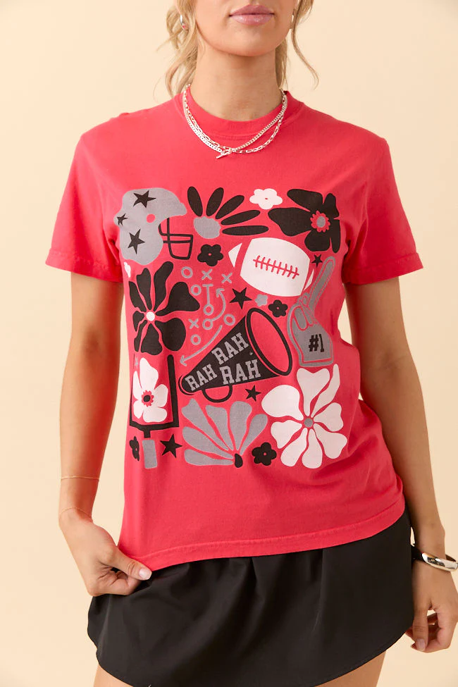 Floral Football Icon Print Paprika Graphic Tee - Terpint