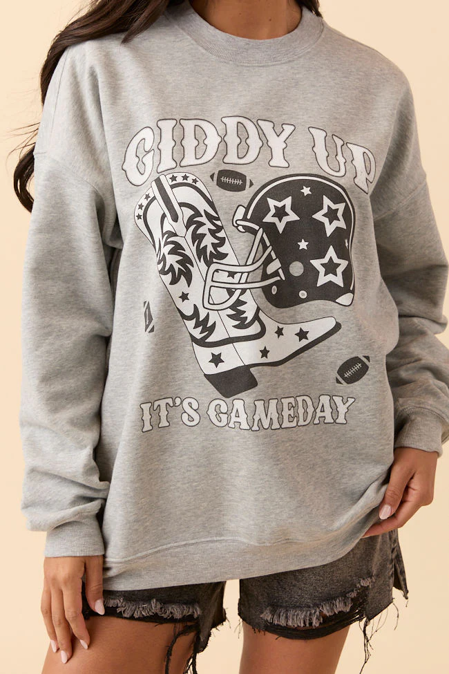 Giddy Up It's Gameday Light Grey Graphic Sweatshirt - Terpint