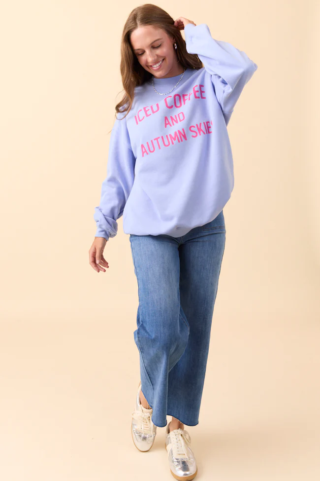 Iced Coffee And Autumn Skies Periwinkle Graphic Sweatshirt DOORBUSTER - Terpint