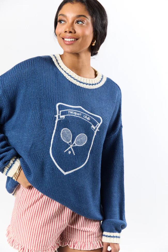 Racquet Club Navy Crew Neck Sweater - Terpint