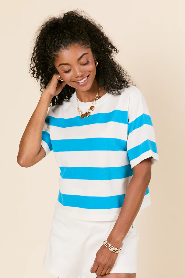 Hailey Blue and White Stripe T-Shirt Sweater - Terpint