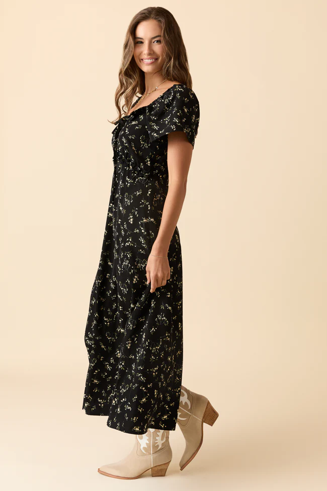 Bethany Black Floral Print Maxi Dress - Terpint