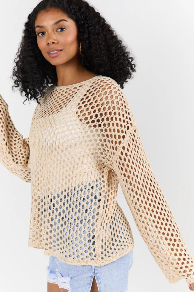 Let It Go Tan Open Knit Sweater FINAL SALE - Terpint
