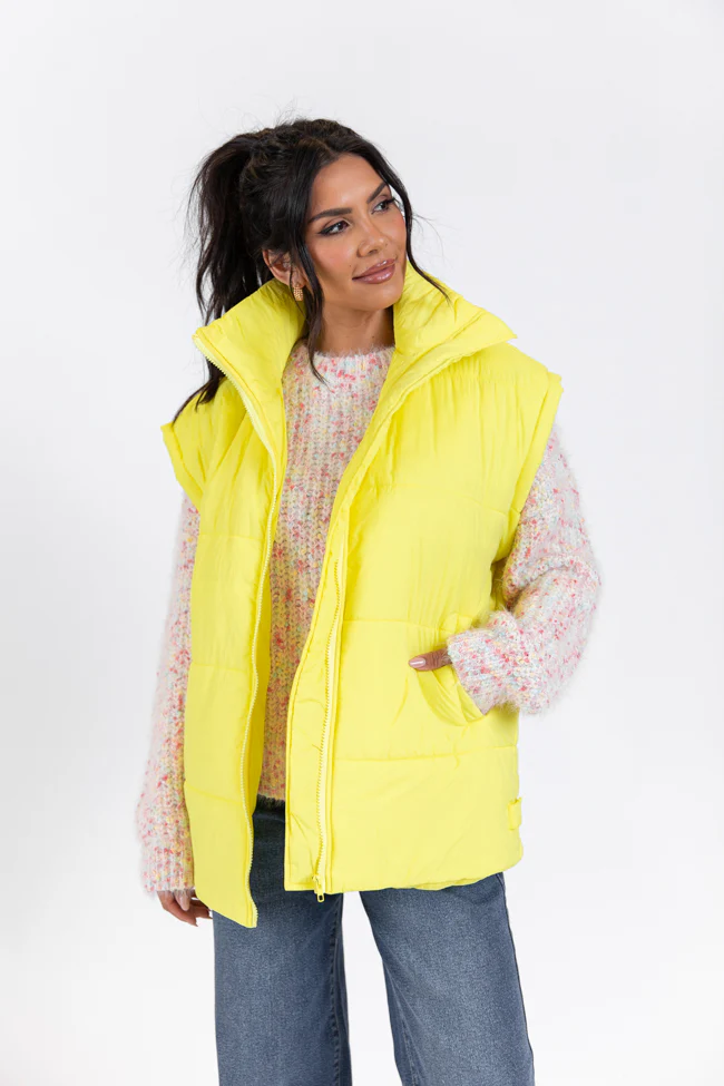 Going Upstate Yellow Oversized Puffer Vest FINAL SALE - Terpint