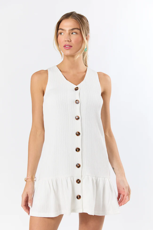 Sunset Romance White Knit Button Front Mini Dress FINAL SALE - Terpint