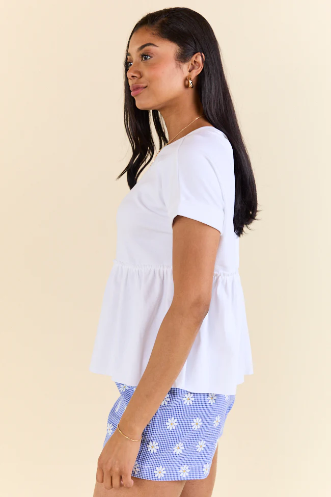 Plainly White Tie Back Peplum Knit Top SALE - Terpint