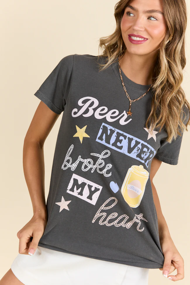 Beer Never Broke My Heart Dark Grey Graphic Tee - Terpint