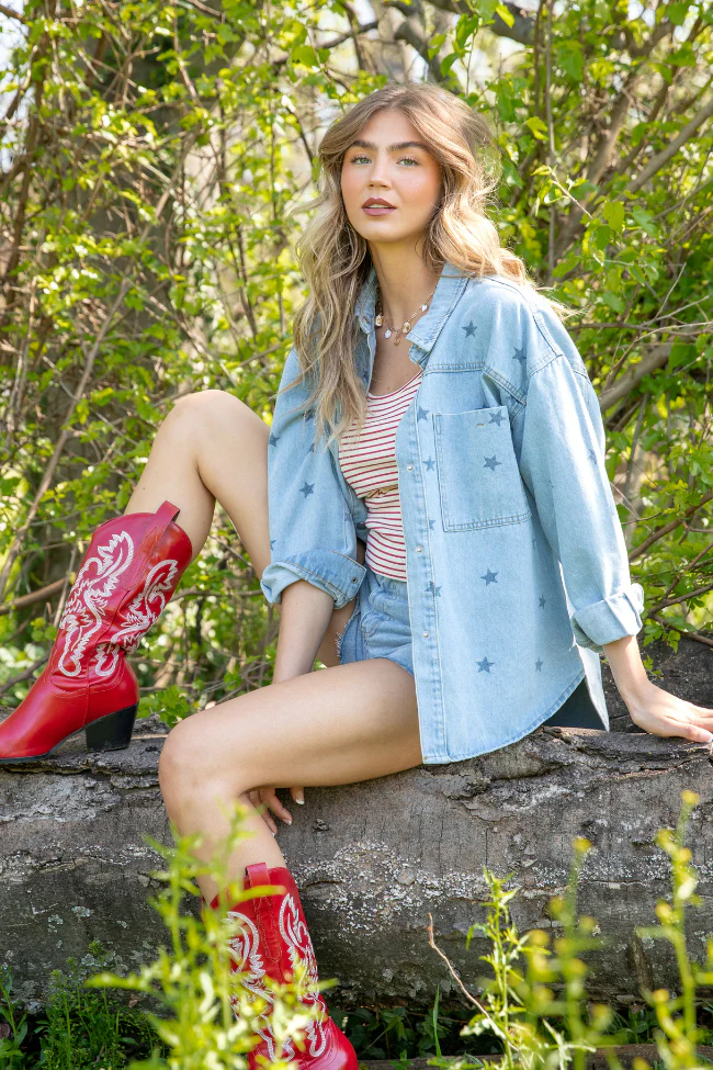 Born To Shine Star Denim Shirt SALE - Terpint