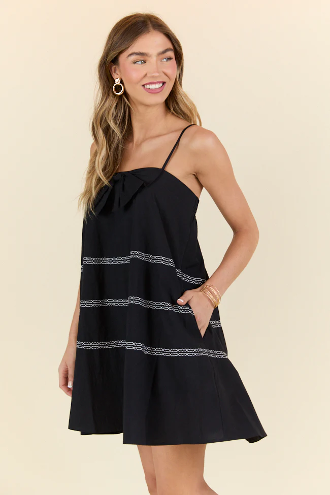 Wonderful Thoughts Black Bow Tie Mini Dress DOORBUSTER - Terpint