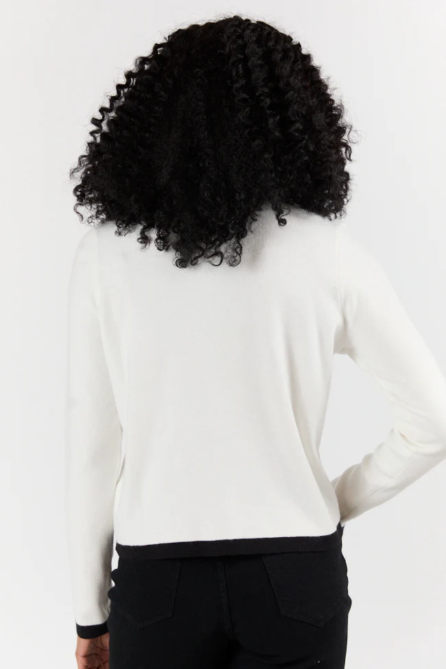 Forever Changing Ivory and Black Contrast Trim Cardigan FINAL SALE - Terpint