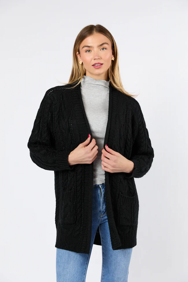 Sweet Nothings Black Chunky Cable Knit Cardigan FINAL SALE - Terpint