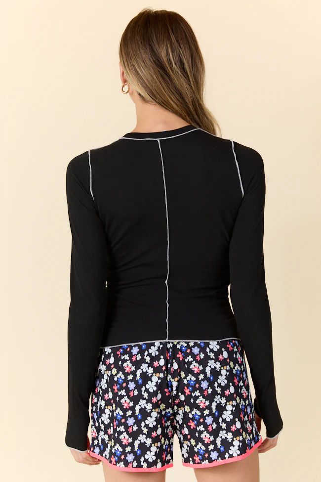 Over Under Black Ruched Seamline Active Long Sleeve Top FINAL SALE - Terpint