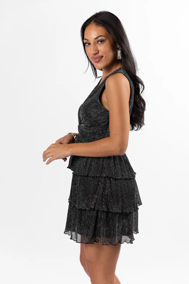 I'll Be Found Black Shimmer Tiered Dress FINAL SALE - Terpint