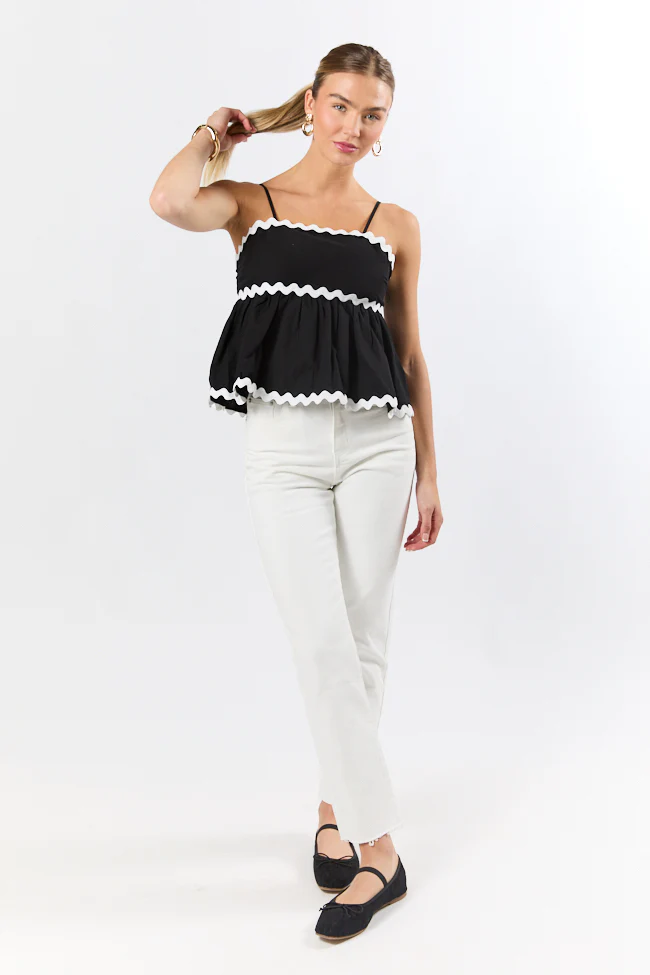 Heartfelt Moment Black and Ivory Rick Rack Trim Tank - Terpint