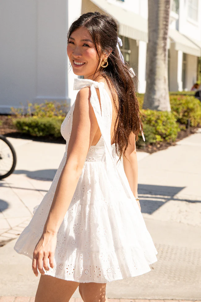 Wear With Love White Tie Shoulder Eyelet Dress FINAL SALE - Terpint