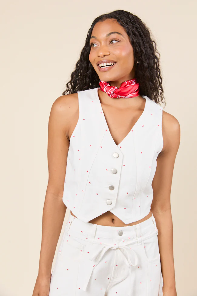 Eileen Bow Printed Denim Vest - Terpint