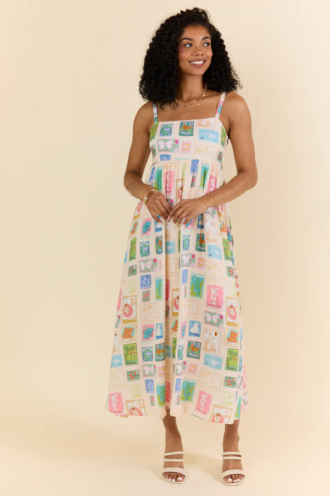 World Traveler Stamp Print Midi Dress FINAL SALE - Terpint