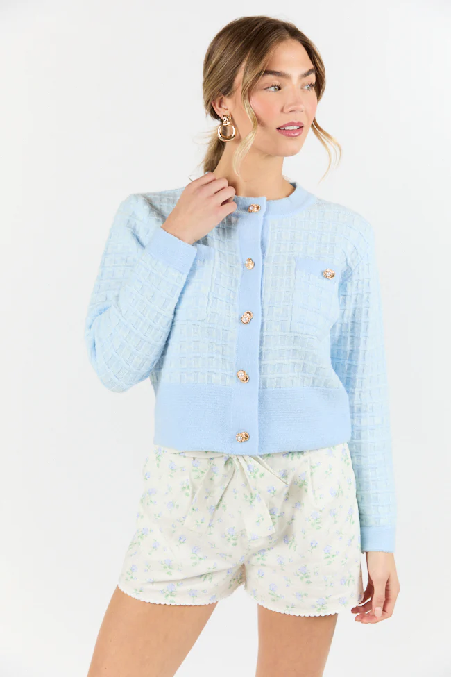 Running On Love Blue Textured Woven Detail Cardigan FINAL SALE - Terpint