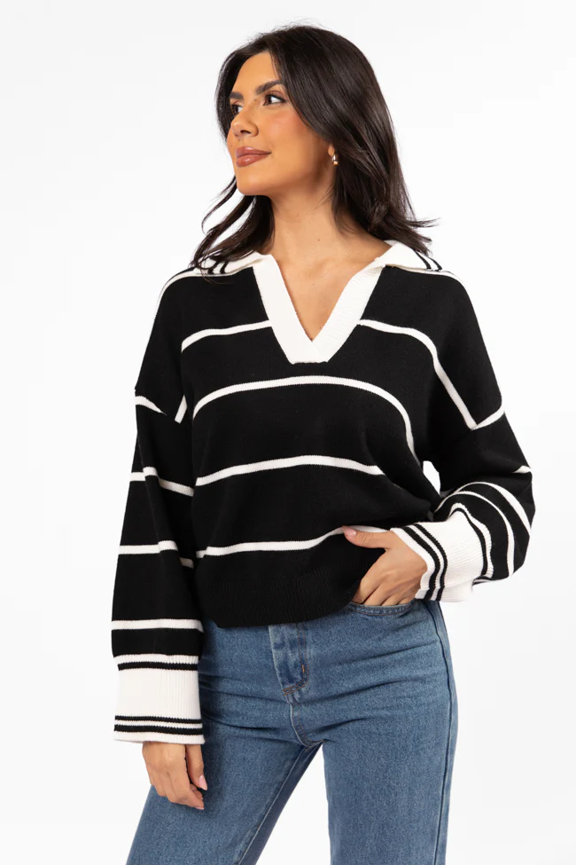 Imagine That Black Striped Collared Sweater - Terpint