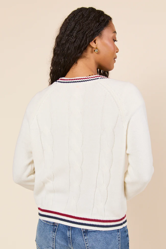 Brie Striped Trim Varsity Long Sleeve Cardigan - Terpint