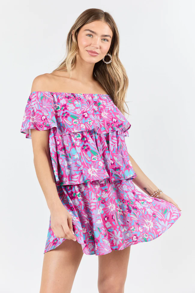 Keeping My Promise Pink Off The Shoulder Floral Printed Mini Dress FINAL SALE - Terpint