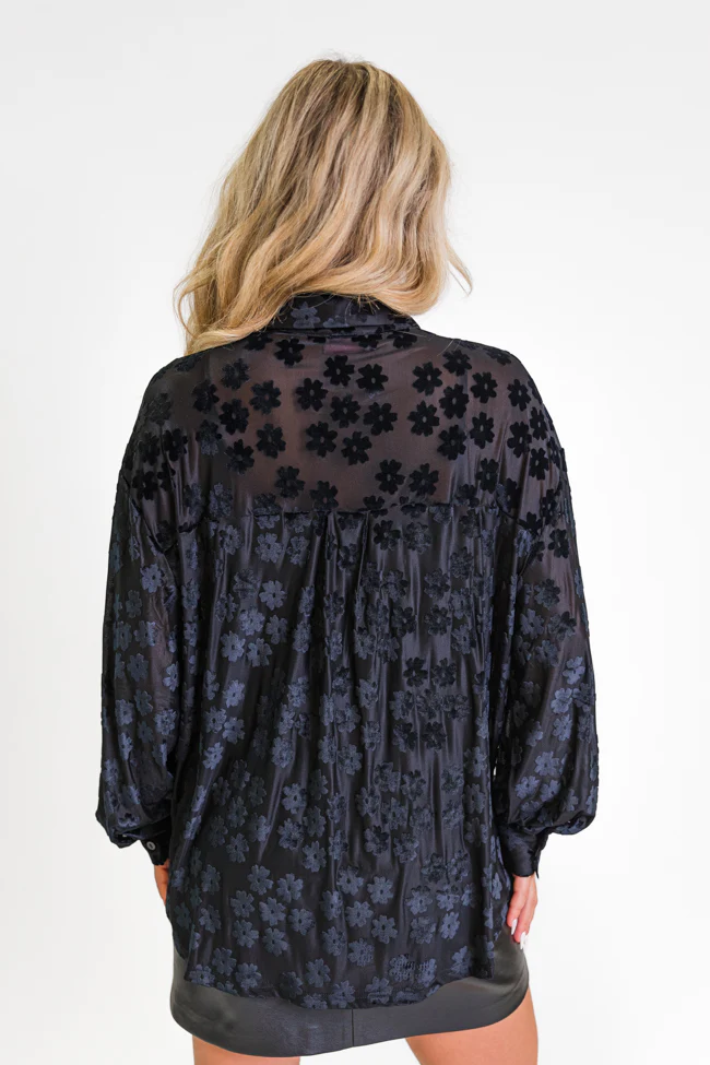 Face The Day Black Velvet Floral Button Down Blouse FINAL SALE - Terpint