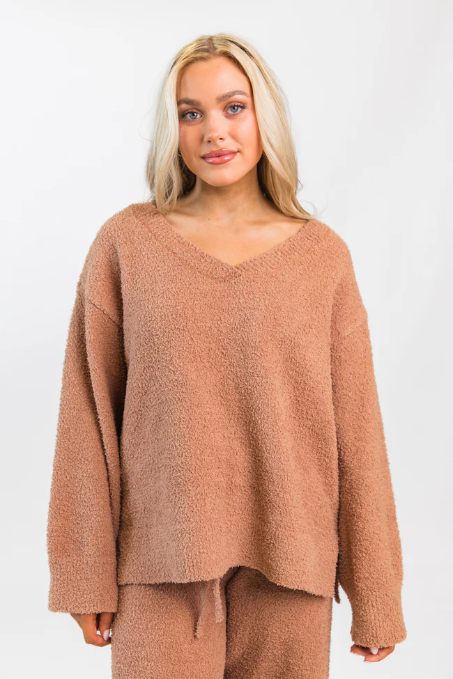 Dawn Teddy Fuzzy V-Neck Sweater FINAL SALE - Terpint